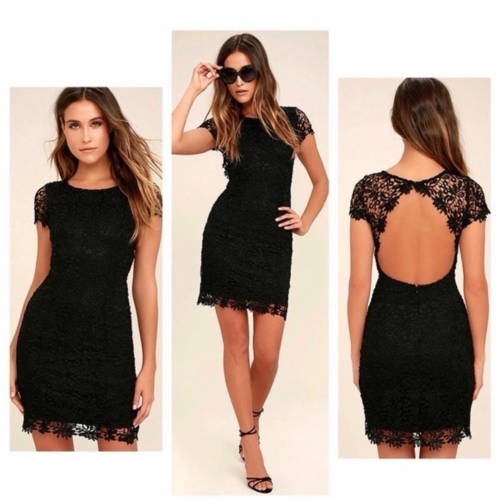 Lulu's Black Lace Short-Sleeve Open-Back Mini Dress